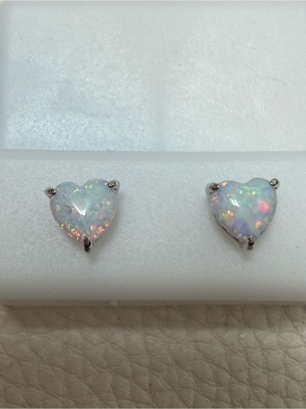 Heart Opal Stud Earrings in White Opalescent - 925 Sterling Silver *NWT